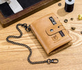 Men Wallet Genuine Leather Bifold Wallets With Anti-theft Chain Brown