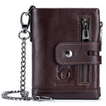 Men Wallet Genuine Leather Bifold Wallets With Anti-theft Chain Coffee