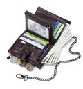 Men Wallet Genuine Leather Bifold Wallets With Anti-theft Chain Coffee