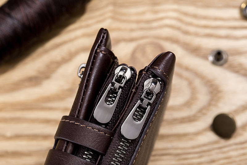 Men Wallet Genuine Leather Bifold Wallets With Anti-theft Chain Coffee