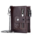 Men Wallet Genuine Leather Bifold Wallets With Anti-theft Chain Coffee