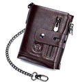 Men Wallet Genuine Leather Bifold Wallets With Anti-theft Chain Coffee