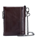 Men Wallet Genuine Leather Bifold Wallets With Anti-theft Chain Coffee