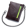 Men Wallet Genuine Leather Bifold Wallets With Anti-theft Chain Coffee