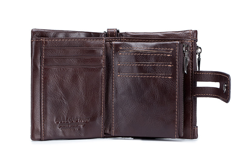 Men Wallet Genuine Leather Bifold Wallets With Anti-theft Chain Coffee