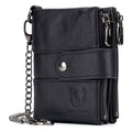 Men Wallet Genuine Leather RFID Blocking Wallets with Anti Theft Chain Black