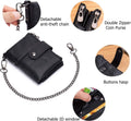 Men Wallet Genuine Leather RFID Blocking Wallets with Anti Theft Chain Black