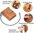 Men Wallet Genuine Leather RFID Blocking Wallets with Anti Theft Chain Brown
