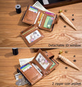 Men Wallet Genuine Leather RFID Blocking Wallets with Anti Theft Chain Brown