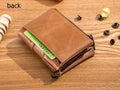 Men Wallet Genuine Leather RFID Blocking Wallets with Anti Theft Chain Brown