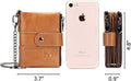 Men Wallet Genuine Leather RFID Blocking Wallets with Anti Theft Chain Brown