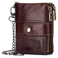 Men Wallet Genuine Leather RFID Blocking Wallets with Anti Theft Chain Coffee
