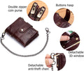 Men Wallet Genuine Leather RFID Blocking Wallets with Anti Theft Chain Coffee
