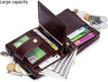 Men Wallet Genuine Leather RFID Blocking Wallets with Anti Theft Chain Coffee