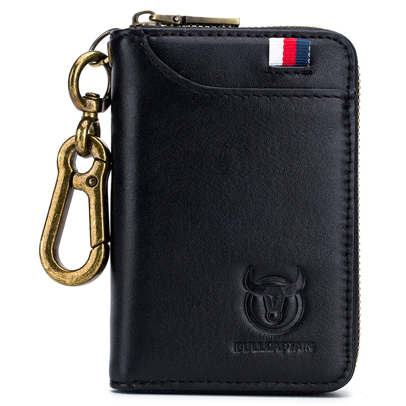 Men Women Genuine Leather Key Wallet RFID Blocking Card Holder Black