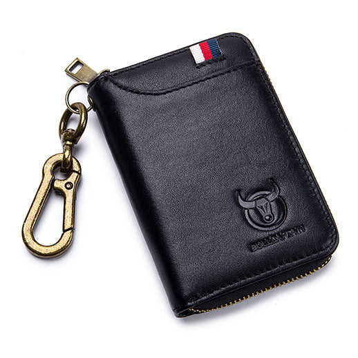 Men Women Genuine Leather Key Wallet RFID Blocking Card Holder Black