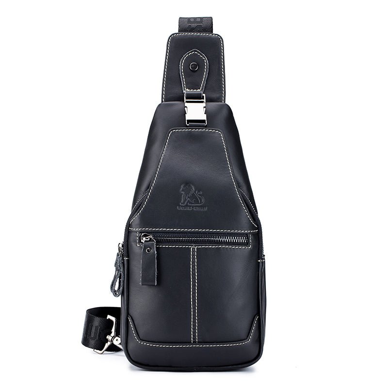 Men Women Leather Sling Bag Outdoor Sports Crossbody Backpack Black