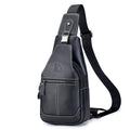 Men Women Leather Sling Bag Outdoor Sports Crossbody Backpack Black