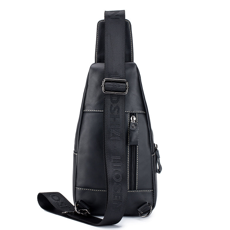 Men Women Leather Sling Bag Outdoor Sports Crossbody Backpack Black