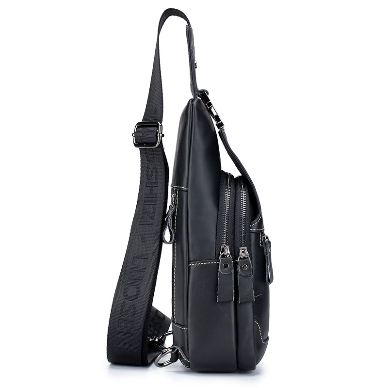 Men Women Leather Sling Bag Outdoor Sports Crossbody Backpack Black