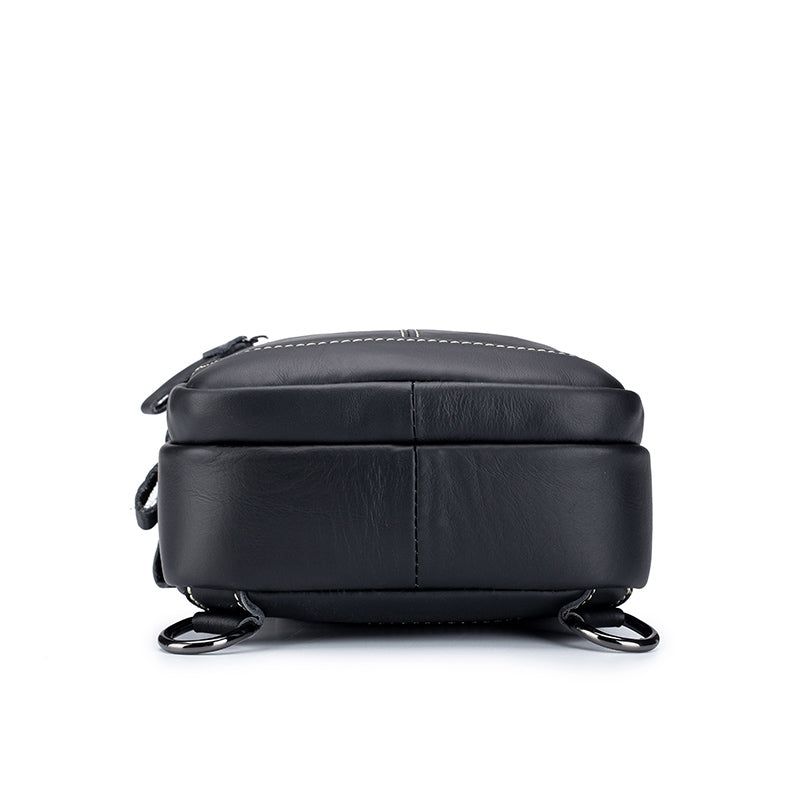 Men Women Leather Sling Bag Outdoor Sports Crossbody Backpack Black