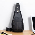Men Women Leather Sling Bag Outdoor Sports Crossbody Backpack Black