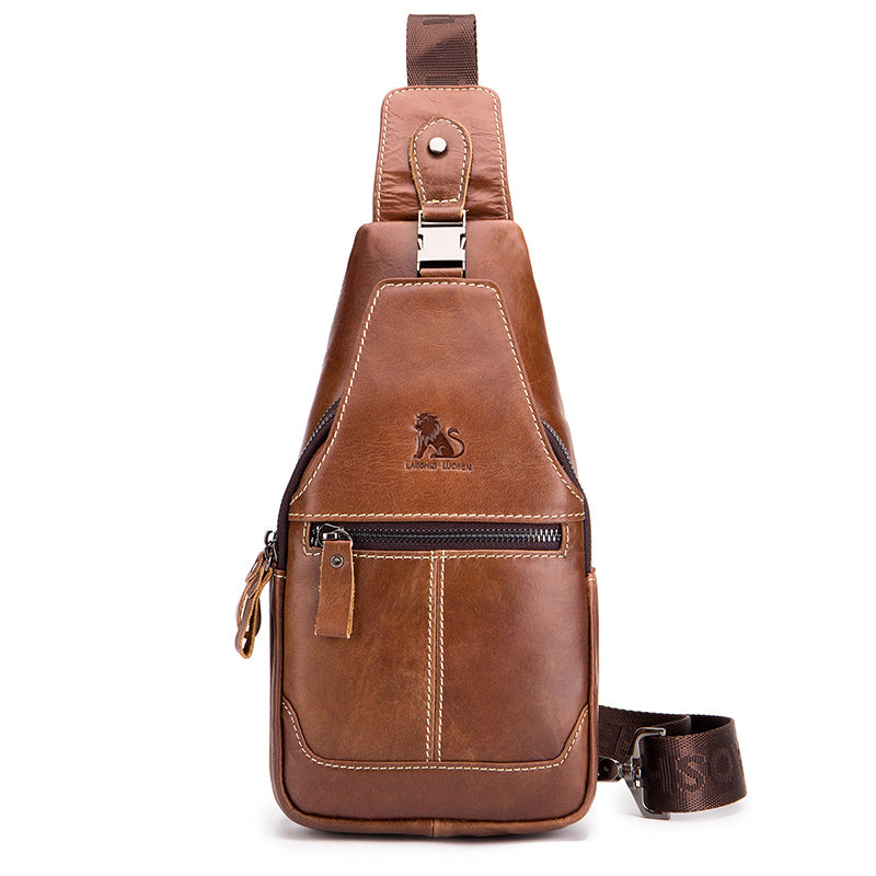 Men Women Leather Sling Bag Outdoor Sports Crossbody Backpack Brown