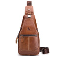 Men Women Leather Sling Bag Outdoor Sports Crossbody Backpack Brown
