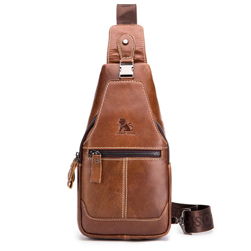 Men Women Leather Sling Bag Outdoor Sports Crossbody Backpack Brown