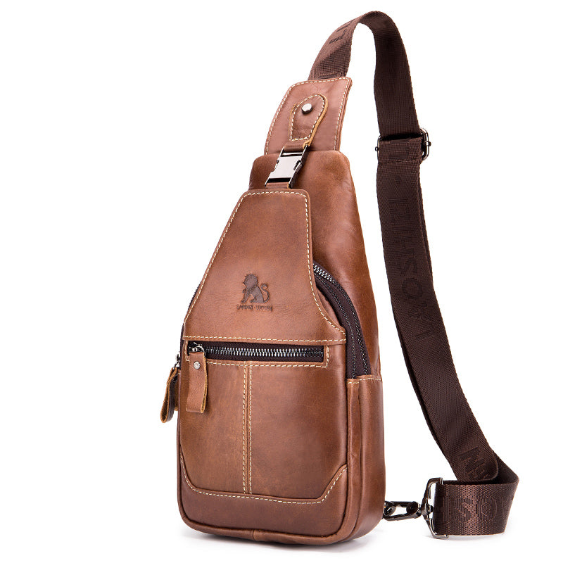 Men Women Leather Sling Bag Outdoor Sports Crossbody Backpack Brown