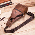 Men Women Leather Sling Bag Outdoor Sports Crossbody Backpack Brown