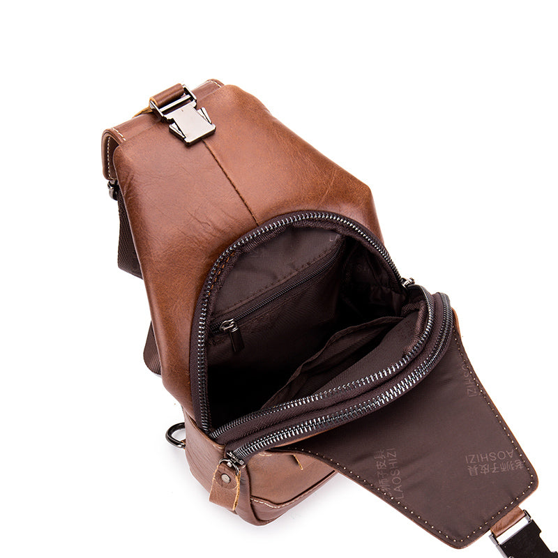 Men Women Leather Sling Bag Outdoor Sports Crossbody Backpack Brown