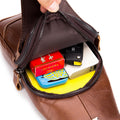 Men Women Leather Sling Bag Outdoor Sports Crossbody Backpack Brown