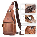 Men Women Leather Sling Bag Outdoor Sports Crossbody Backpack Brown