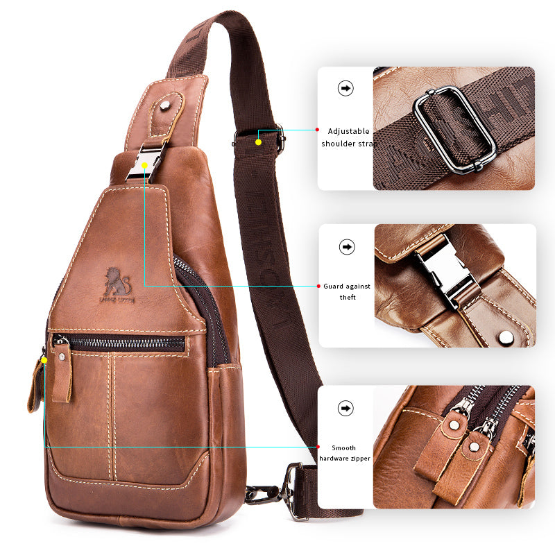 Men Women Leather Sling Bag Outdoor Sports Crossbody Backpack Brown