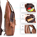 Men Women Leather Sling Bag Outdoor Sports Crossbody Backpack Brown
