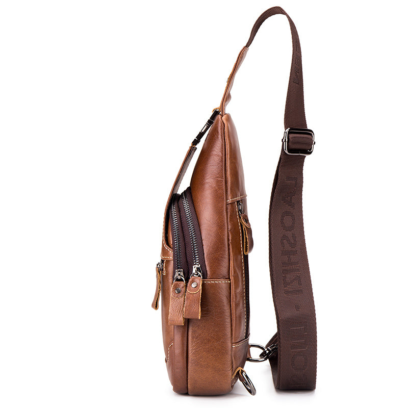 Men Women Leather Sling Bag Outdoor Sports Crossbody Backpack Brown