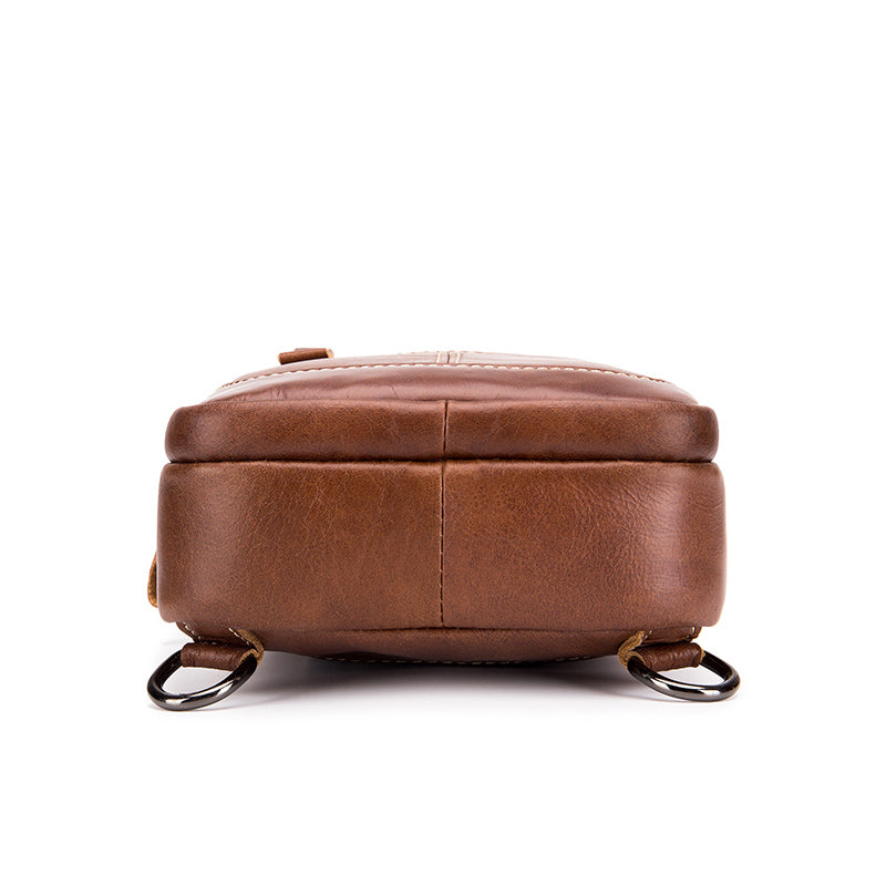 Men Women Leather Sling Bag Outdoor Sports Crossbody Backpack Brown