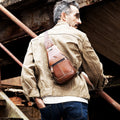 Men Women Leather Sling Bag Outdoor Sports Crossbody Backpack Brown