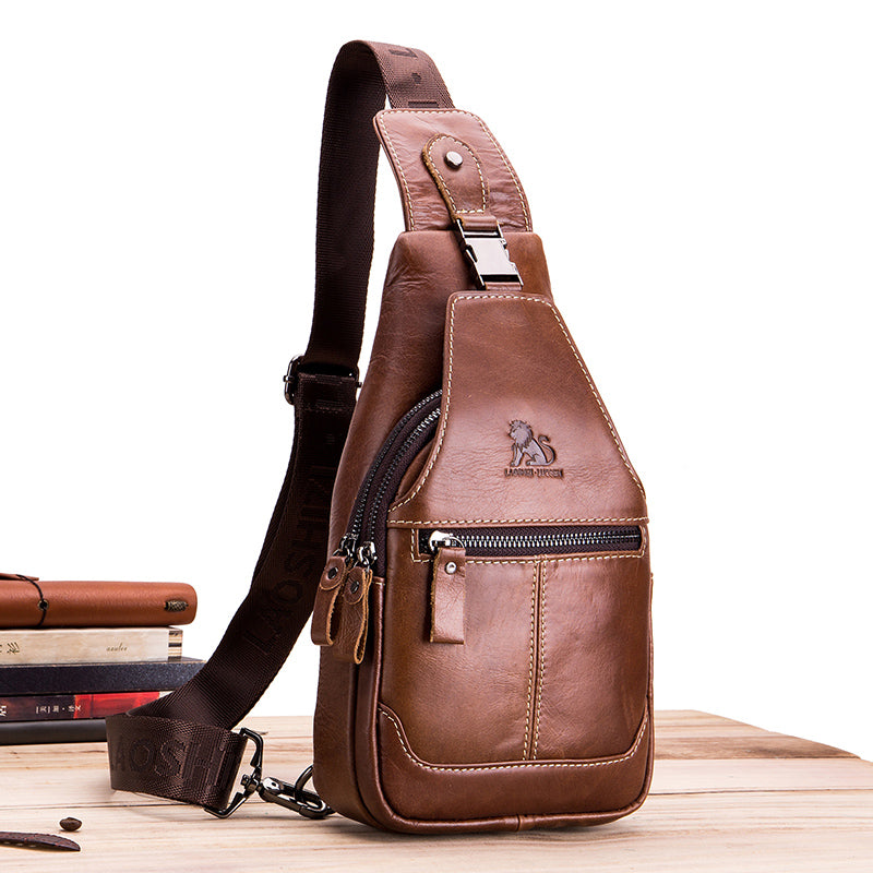 Men Women Leather Sling Bag Outdoor Sports Crossbody Backpack Brown