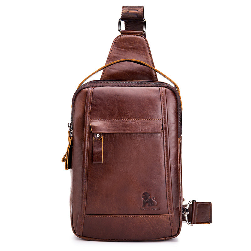 Men Women Leather Sling Chest Bag Crossbody Retro Travel Bag Brown