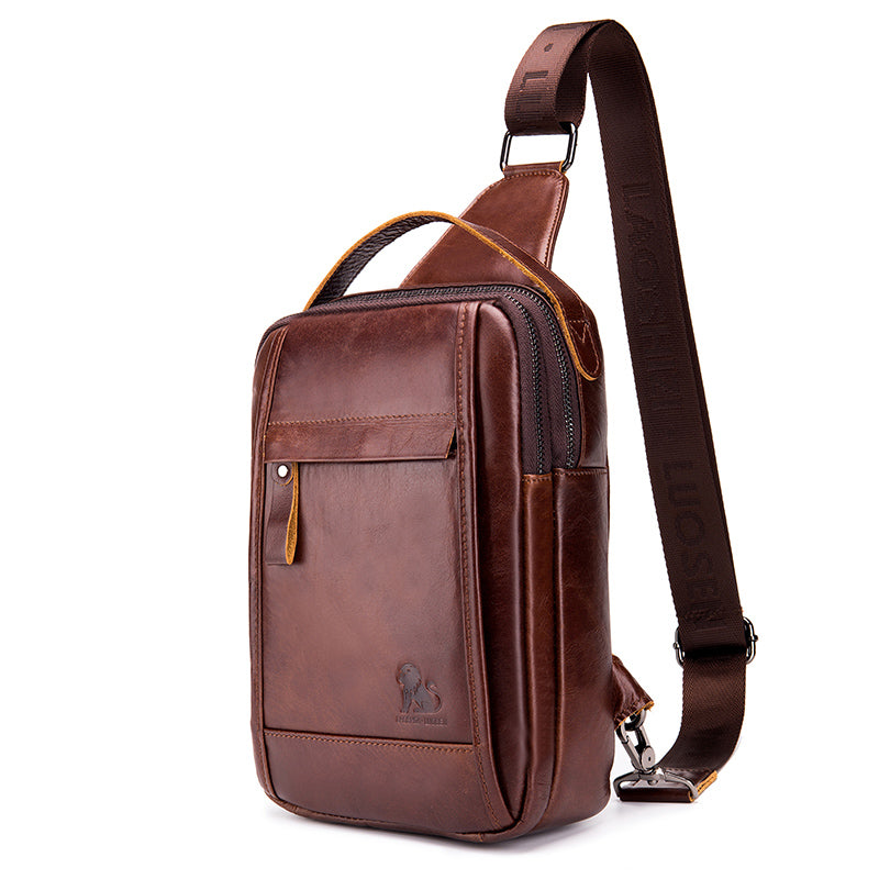 Men Women Leather Sling Chest Bag Crossbody Retro Travel Bag Brown