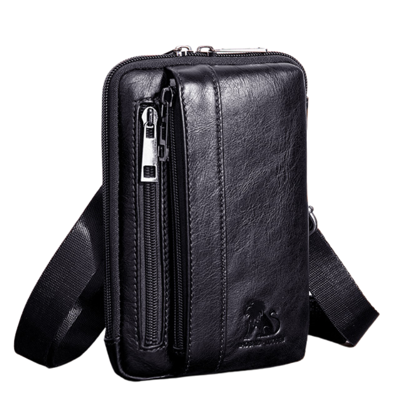 Men Women Leather Waist Bag Phones Shoulder Running Sports Bag Black