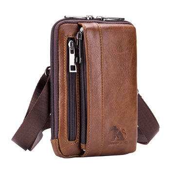 Men Women Leather Waist Bag Phones Shoulder Running Sports Bag Brown