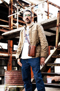 Men Women Leather Waist Bag Phones Shoulder Running Sports Bag Brown