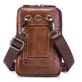 Men Women Leather Waist Bag Phones Shoulder Running Sports Bag Brown