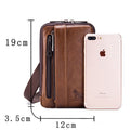 Men Women Leather Waist Bag Phones Shoulder Running Sports Bag Brown