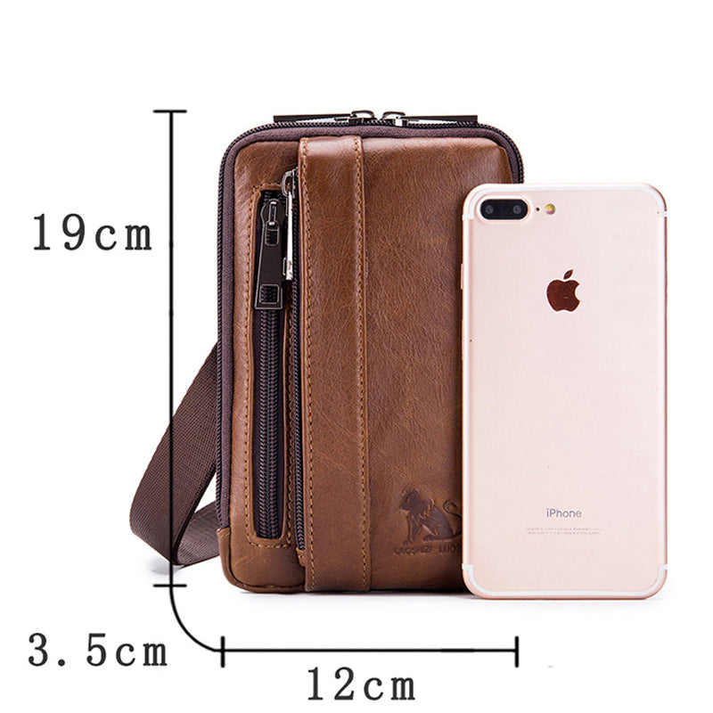 Men Women Leather Waist Bag Phones Shoulder Running Sports Bag Brown