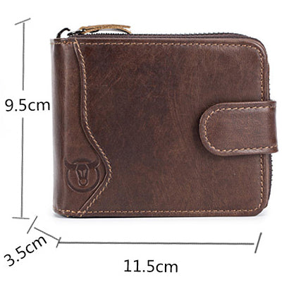 Men Zip Leather Wallet 14 Credit Card Holder with 4 ID Windows Coffee
