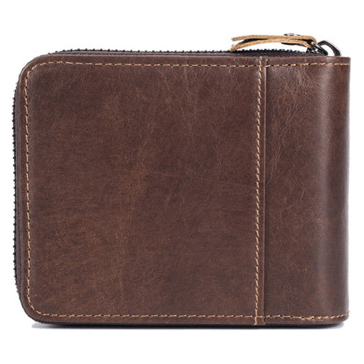 Men Zip Leather Wallet 14 Credit Card Holder with 4 ID Windows Coffee